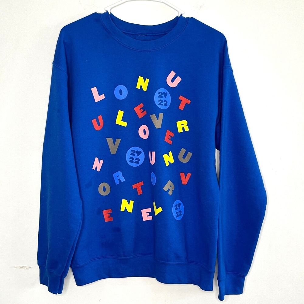 Harry Styles Love On Tour Soup Letter Blue Crew Neck Sweatshirt Size M Blue